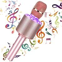 Micrófono Karaoke Bluetooth- 4 en1 Microfono Inalámbrico Karaoke Micrófono Portátil con Luces LED- para Niños y Partido…